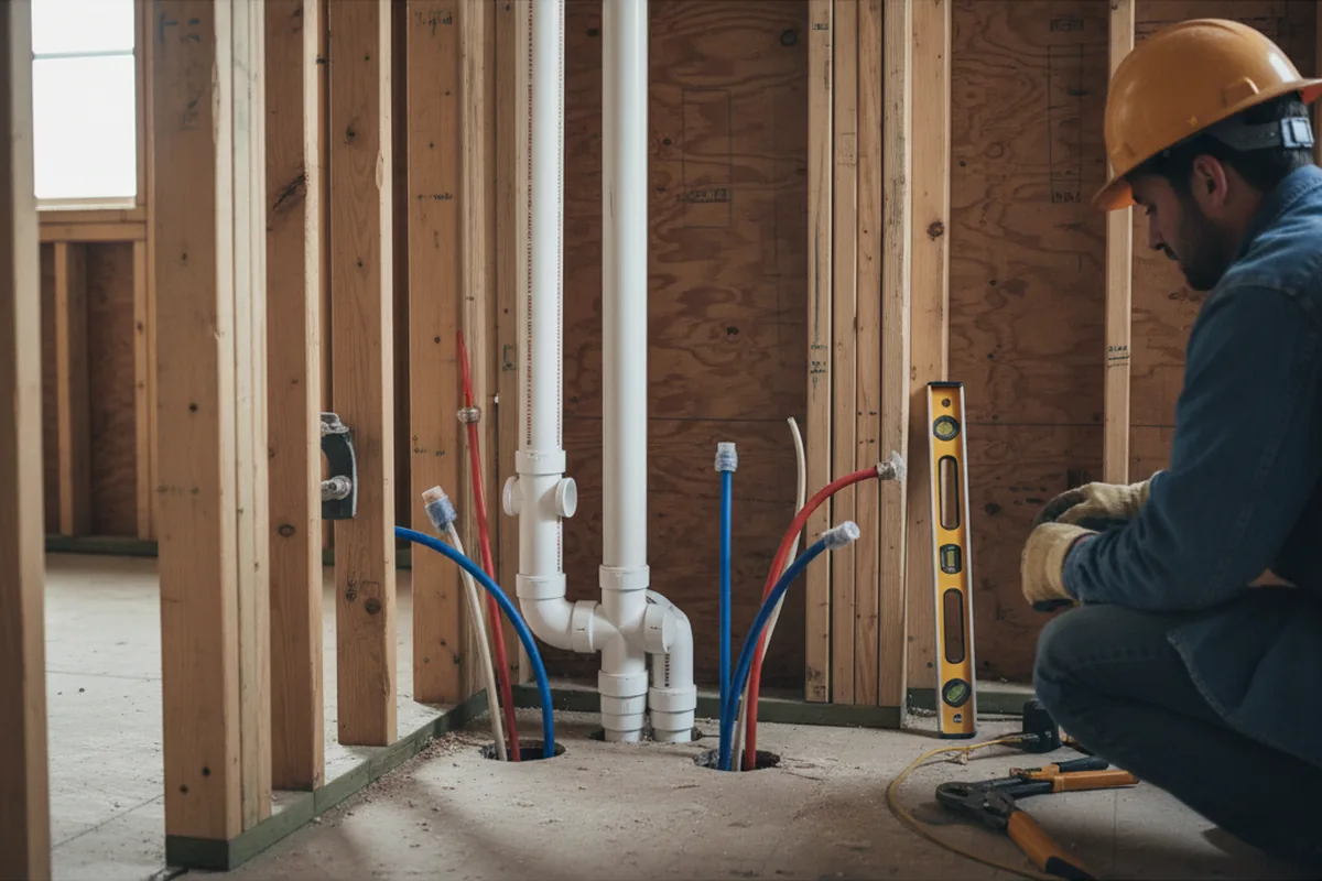 Drain and supply rough-in during Drain Cleaning in Twin Oaks
