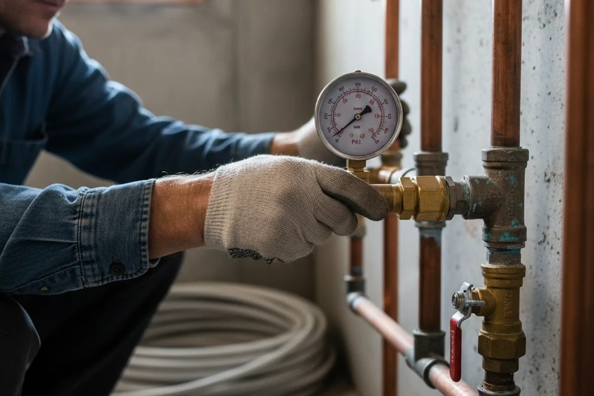 Pressure testing a repaired line during Water Line Repair in Twin Oaks